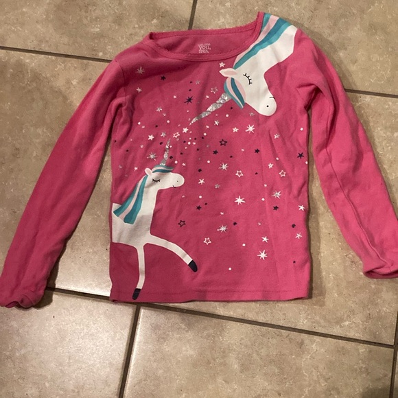 Carter's Other - Carter's Pink and White Long Sleeve Unicorn Tee
